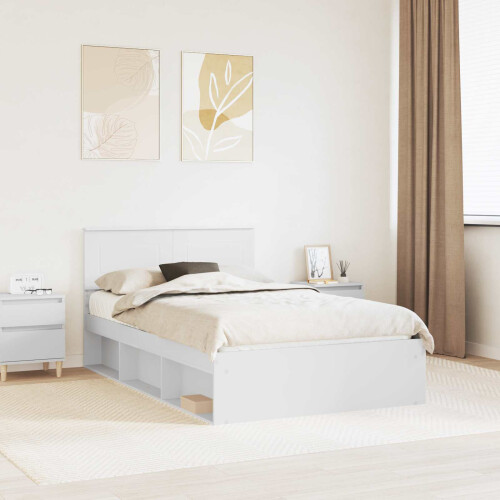 VidaXL vidaXL Bed Frame with Headboard White 120 x 190 cm Engineered wood