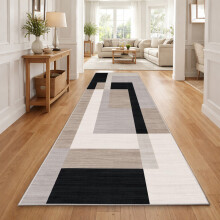 (2X7 Rug (60x220cm), Milo Neutral) Printed Geometric Short Pile Rug with Rubber Backing - Non Slip Modern Area Carpet