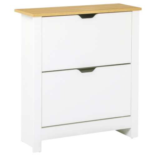 Narrow Shoe Cabinet with 2 Flip Drawers, White