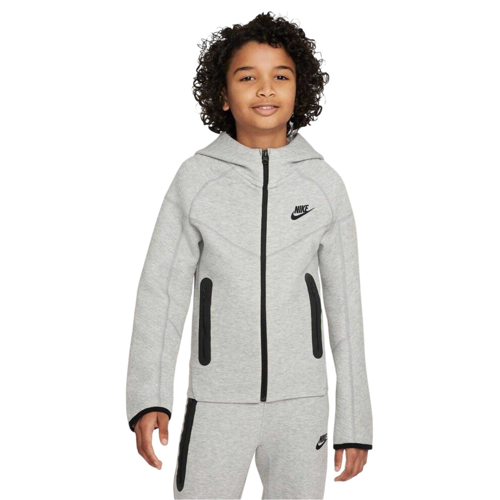 Nike (11-12 Years, Grey/Black) Childrens/Kids Tech Fleece Full Zip Hoodie