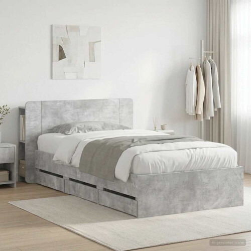 VidaXL vidaXL Bed Frame with Storage with Headboard Concrete Grey 90 x 190 cm