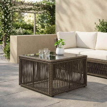 vidaXL Garden Table Grey and Black 55 x 55 x 37 cm PE Rattan and Glass
