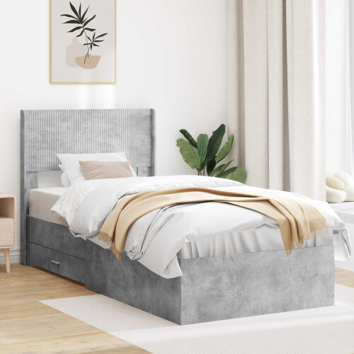 VidaXL vidaXL Bed Frame with Storage and Headboard Concrete Grey 100 x 200 cm