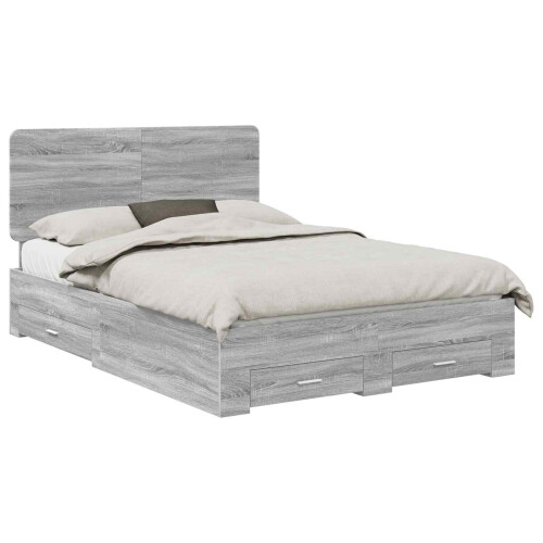 VidaXL vidaXL Bed Frame with Drawer Grey Sonoma 140 x 190 cm Engineered Wood 2