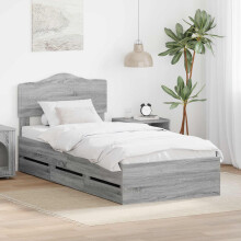 vidaXL Bed Frame with Drawer Grey Sonoma 90 x 200 cm Engineer Wood