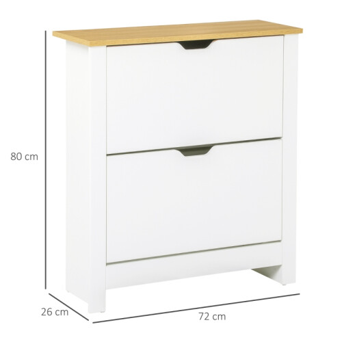 Narrow Shoe Cabinet with 2 Flip Drawers, White 2