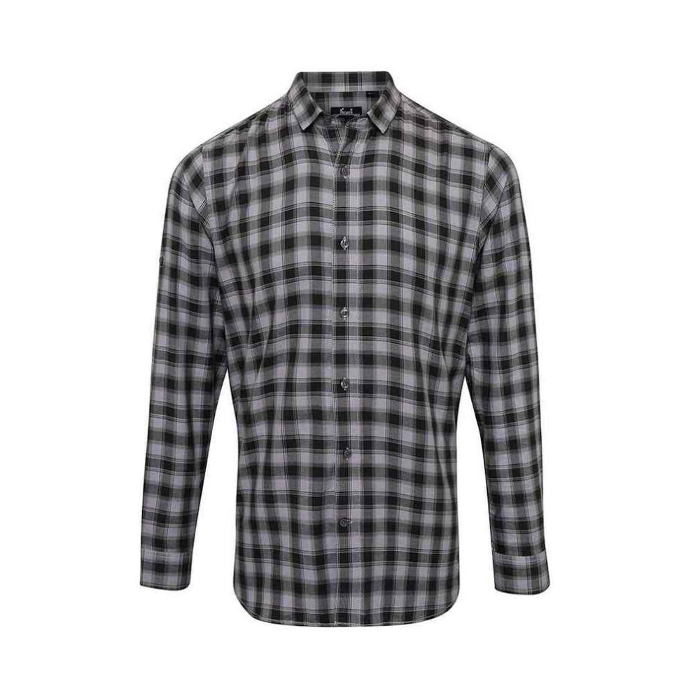 Premier (Xxl, Steel/Black) Mens Mulligan Checked Cotton Long-Sleeved Shirt