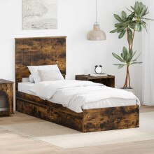 vidaXL Storage Bed with Drawer Smoked Oak 75 x 190 cm Engineered Wood