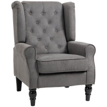 Retro Linen Wingback Accent Chair, Dark Grey