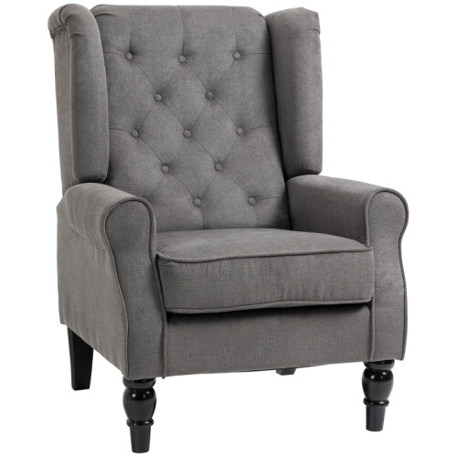 Retro Linen Wingback Accent Chair, Dark Grey