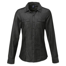 (XL, Black Denim) Premier Womens/Ladies Jeans Stitch Long Sleeve Denim Shirt