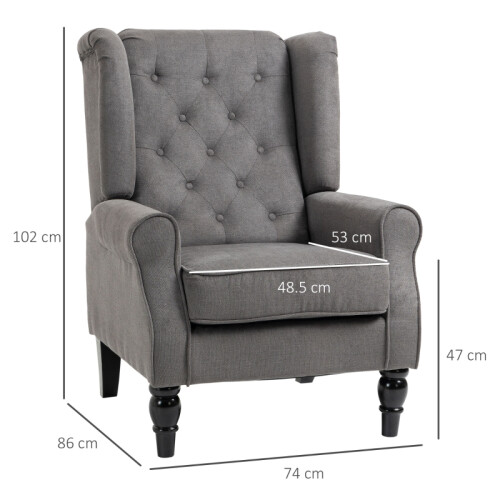 Retro Linen Wingback Accent Chair, Dark Grey 2