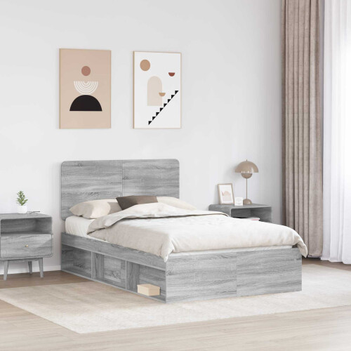 VidaXL vidaXL Bed Frame Grey Sonoma 135 x 190 cm Solid Pine Wood 2