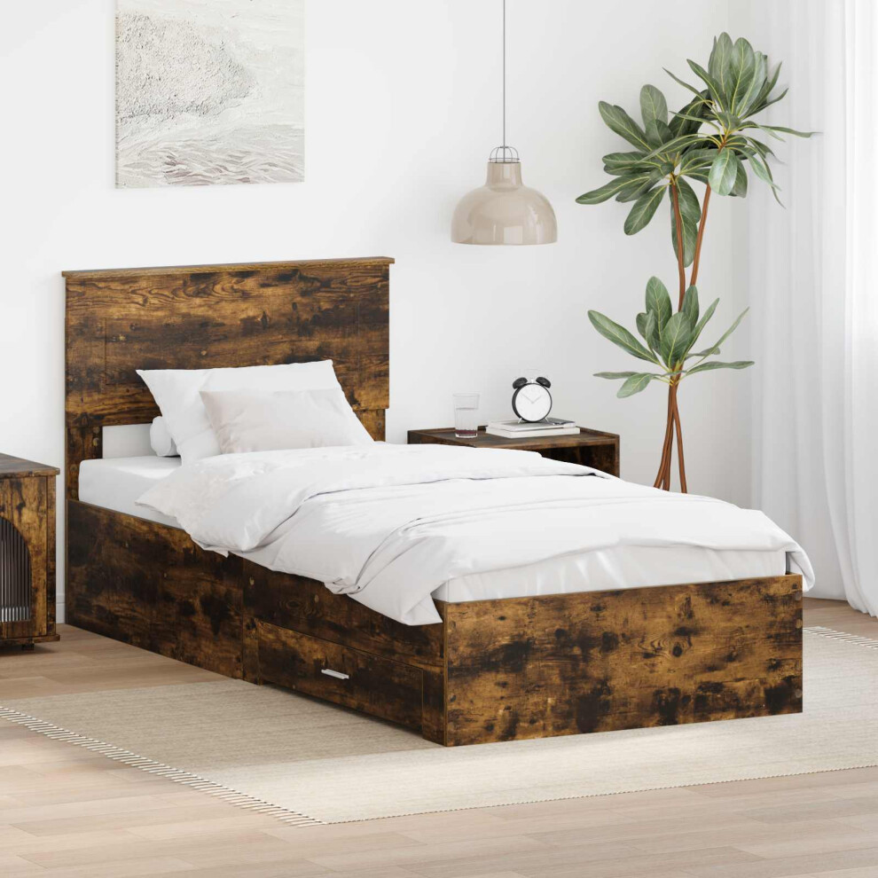 Vidaxl Bed Frame Smoked Oak And Silver 75 X 190 Cm Engineered Wood