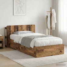 vidaXL Bed Frame with Storage Old Wood 90 x 190 cm Engineered Wood