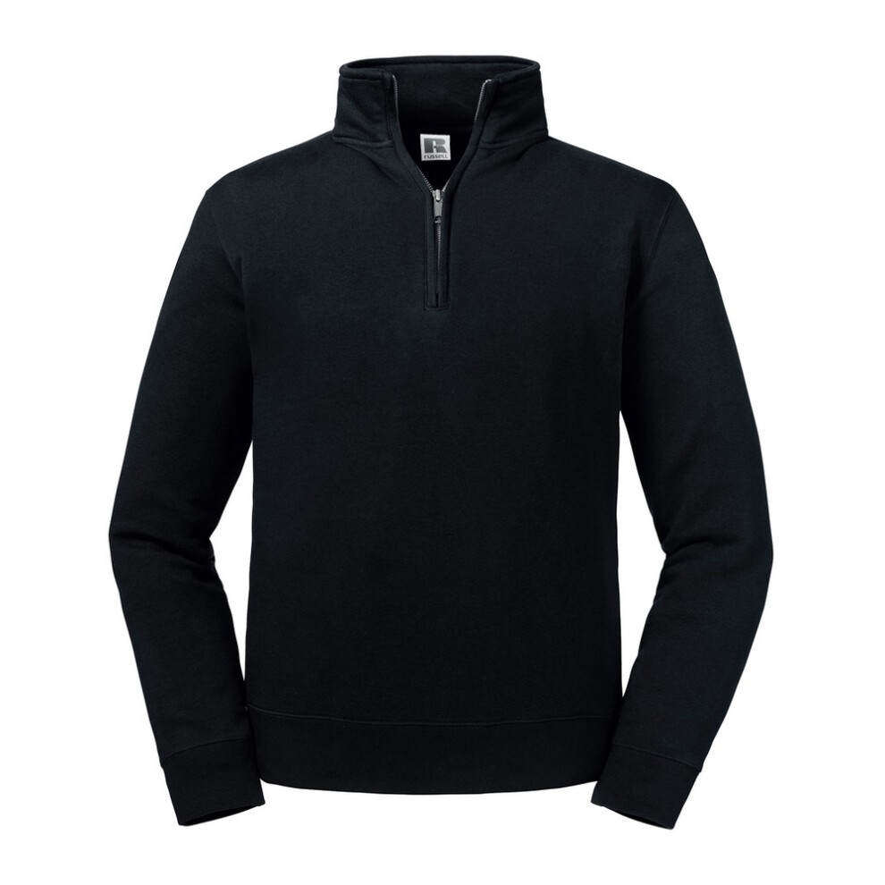 Russell (M, Black) Mens Authentic Zip Neck Sweatshirt