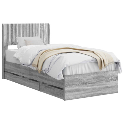 VidaXL vidaXL Bed Frame with Storage and Headboard Grey Sonoma 90 x 200 cm 2