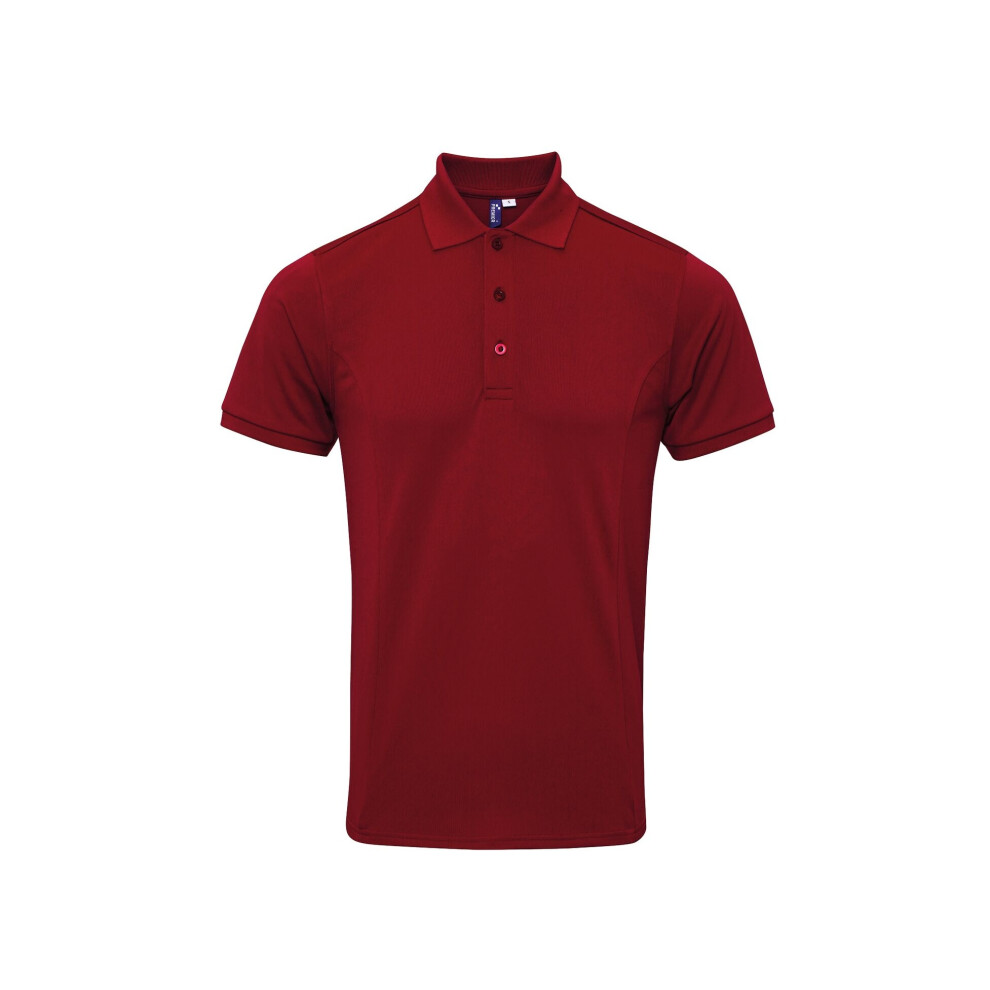 Premier (S, Burgundy) Mens Coolchecker Plus Pique Polo With Coolplus