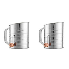 2X 3 Tassen Rostfreier Stahl Mehl Sieb - Maschiger Rotations Hand Kurbel Mehl Sieb mit Agitator Draht Schlaufe zum Backen Von Kuchen