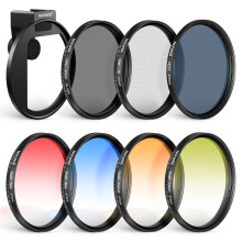NEEWER Filterset van 7 Mobiele Telefoonclips met Schroefdraad 67 mm Filterset van 7 CPL Gradiënt Starlight-Filter ND32 Lensclipuitbreiding