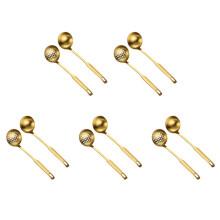 Gold Suppe Pfannensieb Set, Langgriff Edelstahl Küchengeschirr Kochgeschirr Servierlöffel, zum Kochen Von Utensilien (10 PCS)