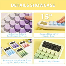 Desktop Mechanical Calculator, Cute Buttons Calculators with 12 Digits Large LCD Display, Desk Accessories,
