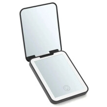 Compact Vanity Folding Cosmetic Mirror with Lights Hand Held Small Pocket Travel Makeup Mirror 2X Magnifying Black