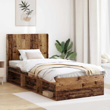 vidaXL Bed Frame with Storage and Headboard Old Wood 75 x 190 cm