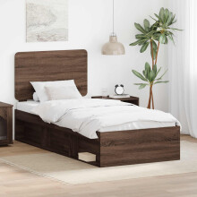 vidaXL Bed Frame with Headboard Brown Oak 90 x 200 cm Solid Pine Wood