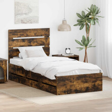 vidaXL Bed Frame with Drawer Smoked Oak 75 x 190 cm Engineer Wood