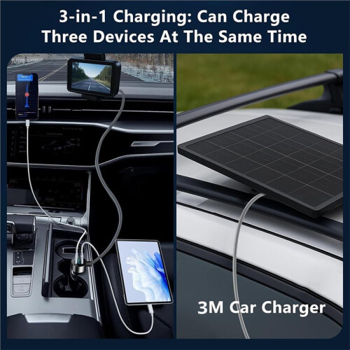 New Car Charger with Type-C Port (30V/2A Boost Output), Featuring A 3-Meter Extension Cable and A Digital Voltmeter 1