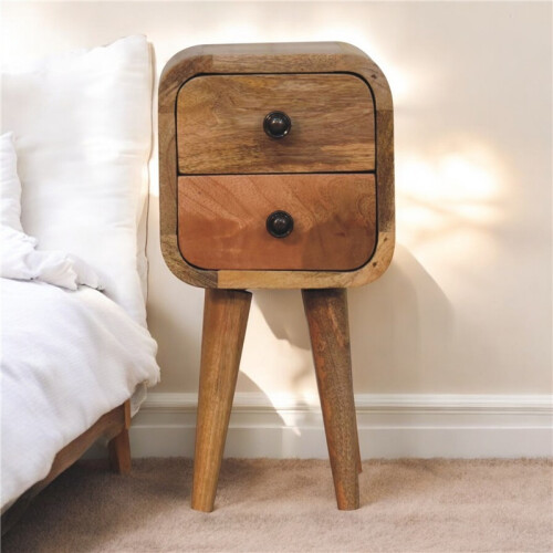 Solid Wood Curved Bedside Table, 20*20*40cm