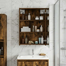 vidaXL Badezimmerspiegelschrank Geräucherte Eiche 50 x 14,5 x 70 cm