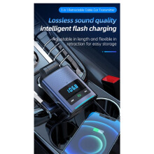 BC99 Car Fm Transmitter Mobile Phone Notebook Car Charger with Retractable Cable Super Fast Charging