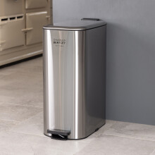 CHARLES BENTLEY 30L Rectangular Slimline Kitchen Bin - Polished Stainless Steel - Flush-to-Wall Curved Design - Soft Close Lid - Fingerprint Resistant