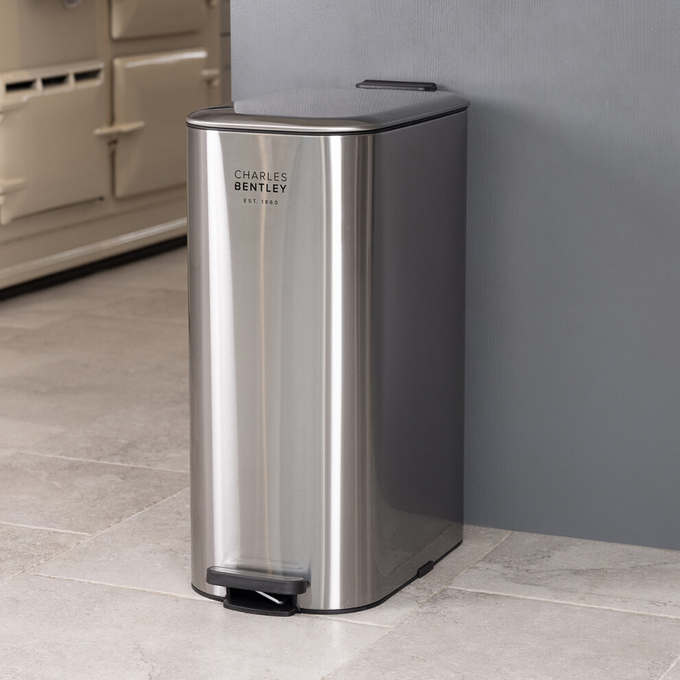 Charles Bentley 30L Slimline Rectangular Kitchen Pedal Bin Polished Steel - Steel - Image 6