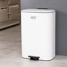 CHARLES BENTLEY 30L Matt White Slimline Kitchen Bin - Minimalist Scandi Design - Soft Close & Fingerprint Resistant - Narrow Rectangular Profile -