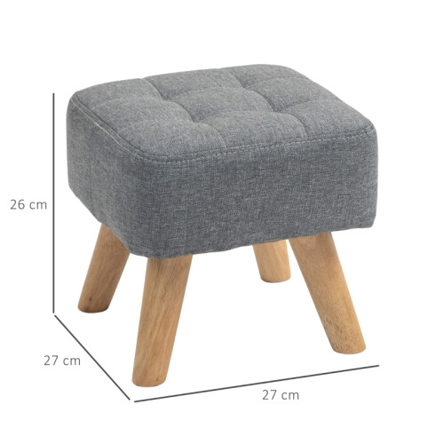 Linen-Look Square Padded Footstool - Grey 2