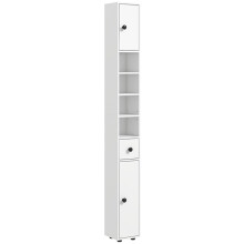 180cm Slim White Bathroom Cabinet with Drawer
