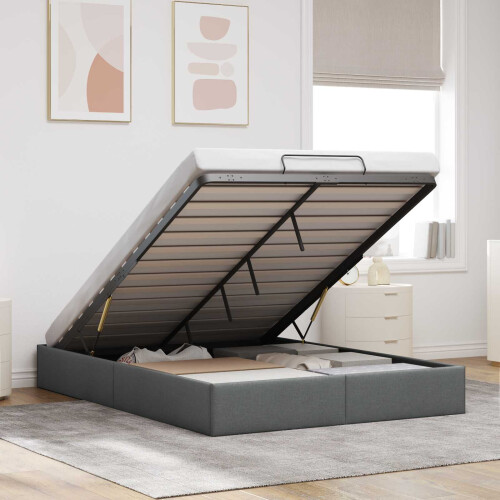 VidaXL vidaXL Ottoman Bed Frame Dark Grey Queen Size Fabric