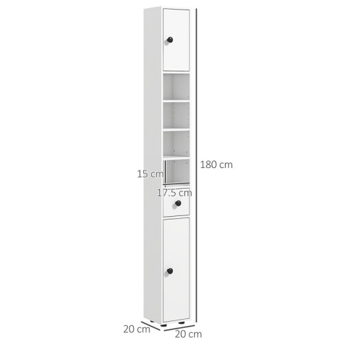 180cm Slim White Bathroom Cabinet with Drawer 2