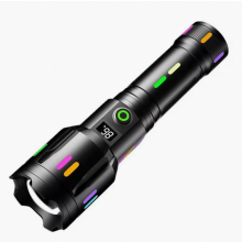 Wiederaufladbare LED-Handlampe, Notfall-Taschenlampe mit Akkuanzeige (Schwarz) – Besonderes Geschenk