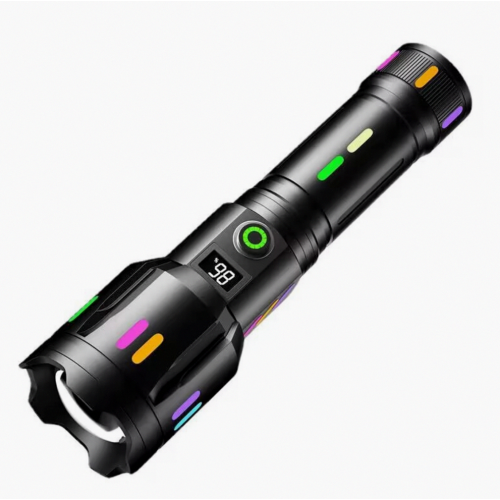 Rechargeable LED Hand Torch, Emergency Flashlight with Battery Indicator(Black)_Special Gift