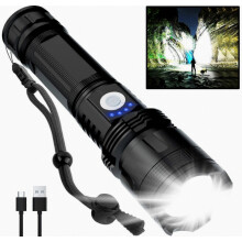 (As show, One size) Rechargeable LED Flashlights High Lumens, P50 flashlight telescopic zoom with smart electronic display, Waterproof Flashlight_Spe
