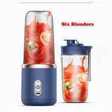 (Bleu 2 tasses) Bouteille mixeuse portable électrique multifonction à 6 lames pour jus et glace pilée - Cadeau spécial
