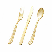 75 couverts jetables en plastique doré (25 couverts, 25 cuillères, 25 couteaux) - Cadeau spécial