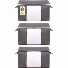 (90L) 3 Pack 90L and 60L Clothes Storage Bags Large Storage Box Packing Boxes compatible Moving House With Reincompatibleced Handle Clear Window comp