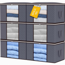 90L Storage Bags, 6-Pack Large Clothes Storage Boxes with Lids and Zippers, Foldable Clothes Storage Boxes with Reincompatibleced Handle_Special Gift