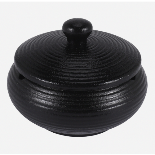 Ceramic Ashtray with Windproof Lid compatible Indoor Outdoor Use -Black_Special Gift