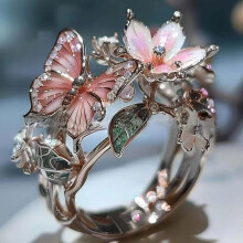 Colorful Enamel Butterfly Flower Open Ring Adjustable Alloy Fashion Jewelry Silver